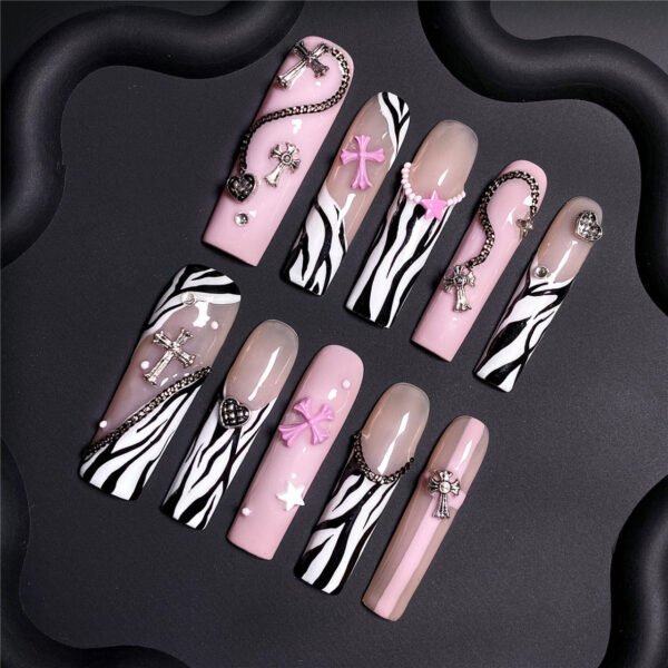 Press on Nails Medium Fake Nails Pink Glossy Glue on Nails Glitter Acrylic Nails Oval Stick on Nails for Women and Girls